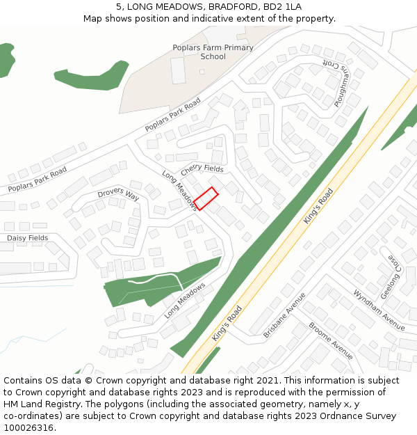 5, LONG MEADOWS, BRADFORD, BD2 1LA: Location map and indicative extent of plot