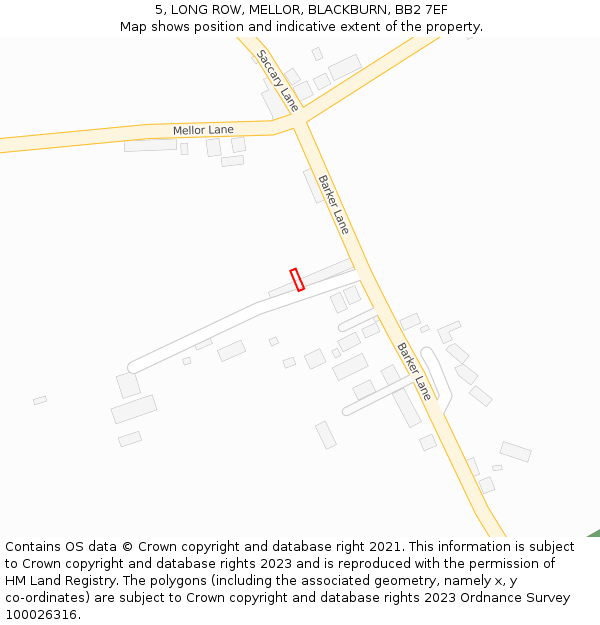 5, LONG ROW, MELLOR, BLACKBURN, BB2 7EF: Location map and indicative extent of plot