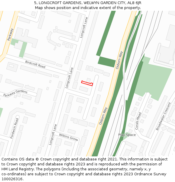 5, LONGCROFT GARDENS, WELWYN GARDEN CITY, AL8 6JR: Location map and indicative extent of plot