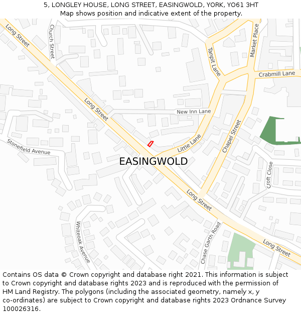 5, LONGLEY HOUSE, LONG STREET, EASINGWOLD, YORK, YO61 3HT: Location map and indicative extent of plot