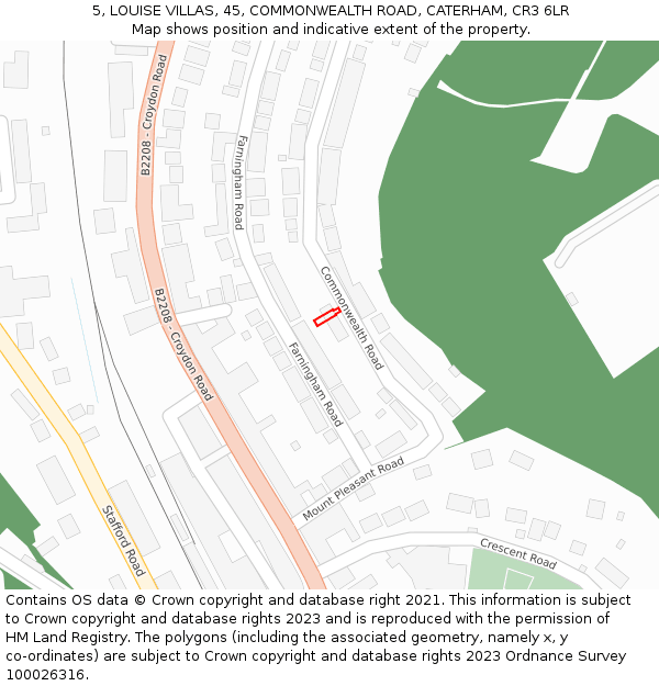 5, LOUISE VILLAS, 45, COMMONWEALTH ROAD, CATERHAM, CR3 6LR: Location map and indicative extent of plot