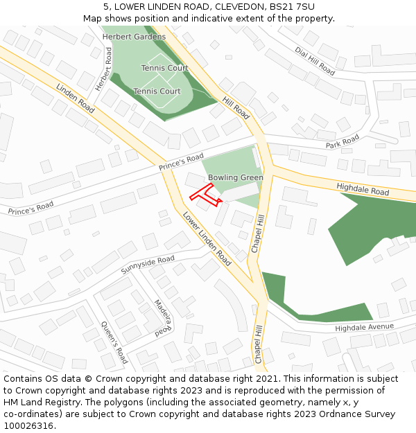 5, LOWER LINDEN ROAD, CLEVEDON, BS21 7SU: Location map and indicative extent of plot
