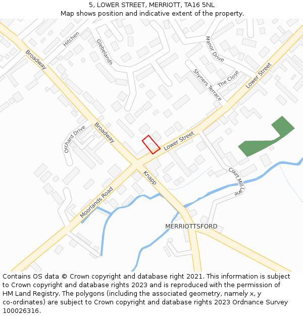5, LOWER STREET, MERRIOTT, TA16 5NL: Location map and indicative extent of plot