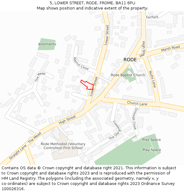 5, LOWER STREET, RODE, FROME, BA11 6PU: Location map and indicative extent of plot