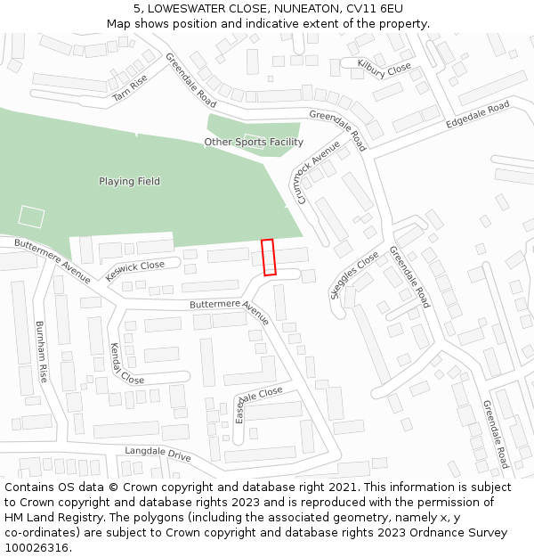 5, LOWESWATER CLOSE, NUNEATON, CV11 6EU: Location map and indicative extent of plot