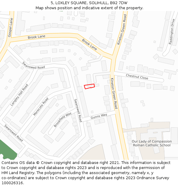 5, LOXLEY SQUARE, SOLIHULL, B92 7DW: Location map and indicative extent of plot
