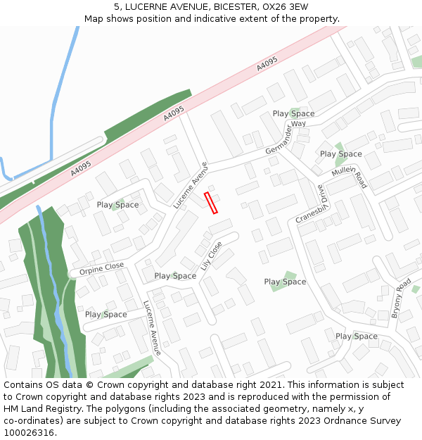5, LUCERNE AVENUE, BICESTER, OX26 3EW: Location map and indicative extent of plot