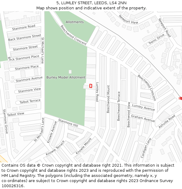 5, LUMLEY STREET, LEEDS, LS4 2NN: Location map and indicative extent of plot