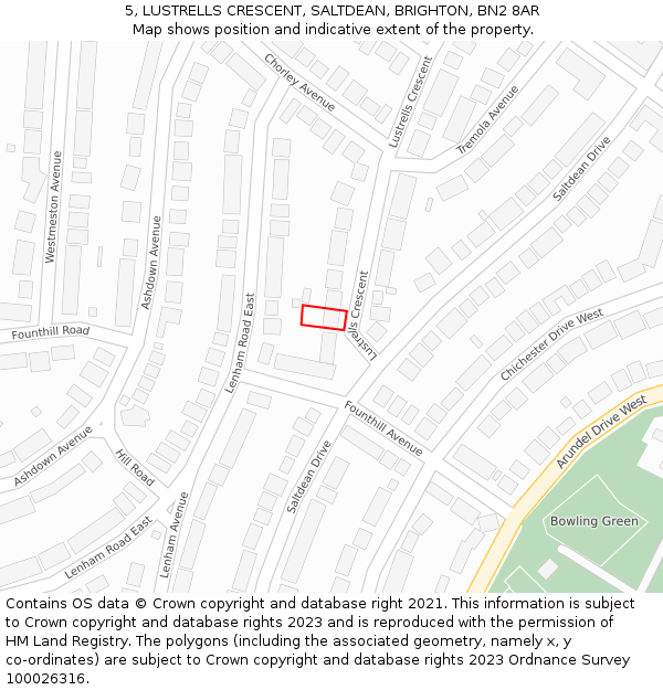 5, LUSTRELLS CRESCENT, SALTDEAN, BRIGHTON, BN2 8AR: Location map and indicative extent of plot