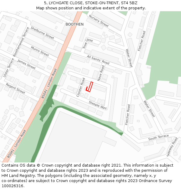 5, LYCHGATE CLOSE, STOKE-ON-TRENT, ST4 5BZ: Location map and indicative extent of plot