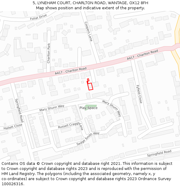 5, LYNEHAM COURT, CHARLTON ROAD, WANTAGE, OX12 8FH: Location map and indicative extent of plot