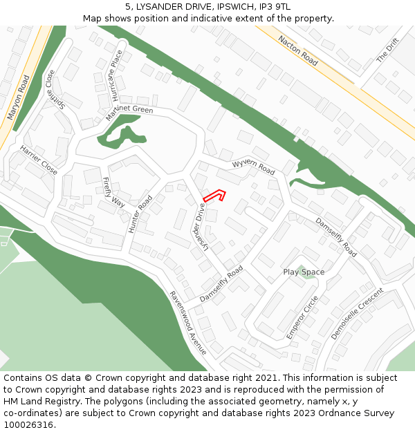 5, LYSANDER DRIVE, IPSWICH, IP3 9TL: Location map and indicative extent of plot