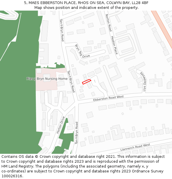 5, MAES EBBERSTON PLACE, RHOS ON SEA, COLWYN BAY, LL28 4BF: Location map and indicative extent of plot