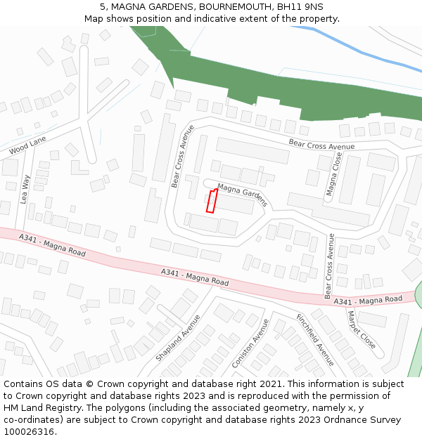 5, MAGNA GARDENS, BOURNEMOUTH, BH11 9NS: Location map and indicative extent of plot