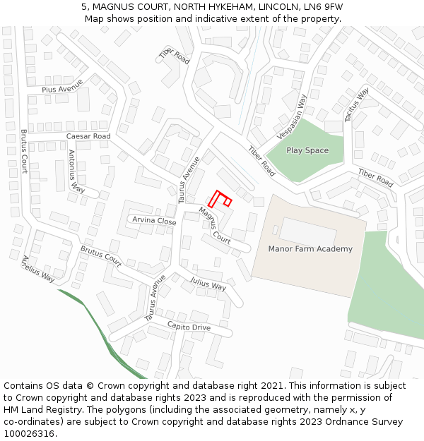 5, MAGNUS COURT, NORTH HYKEHAM, LINCOLN, LN6 9FW: Location map and indicative extent of plot
