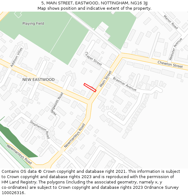 5, MAIN STREET, EASTWOOD, NOTTINGHAM, NG16 3JJ: Location map and indicative extent of plot