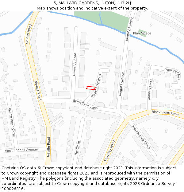 5, MALLARD GARDENS, LUTON, LU3 2LJ: Location map and indicative extent of plot