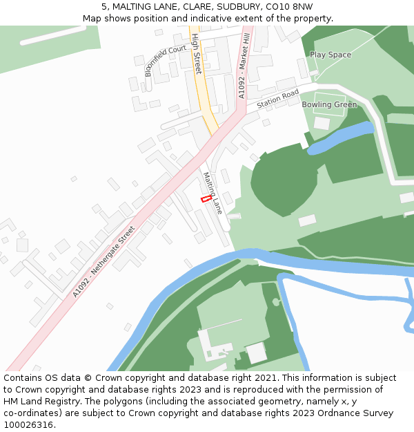 5, MALTING LANE, CLARE, SUDBURY, CO10 8NW: Location map and indicative extent of plot