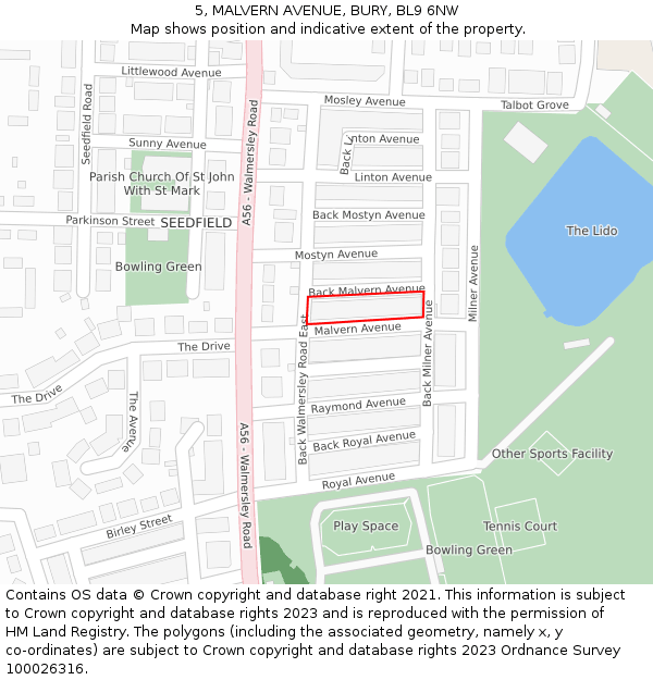 5, MALVERN AVENUE, BURY, BL9 6NW: Location map and indicative extent of plot