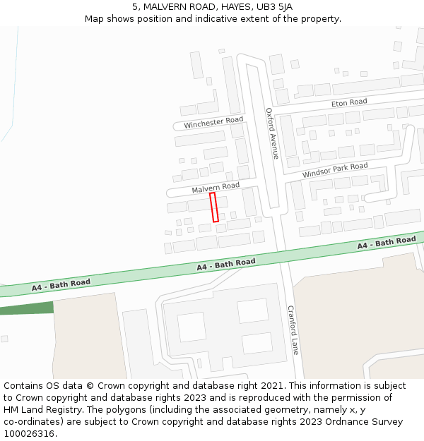 5, MALVERN ROAD, HAYES, UB3 5JA: Location map and indicative extent of plot