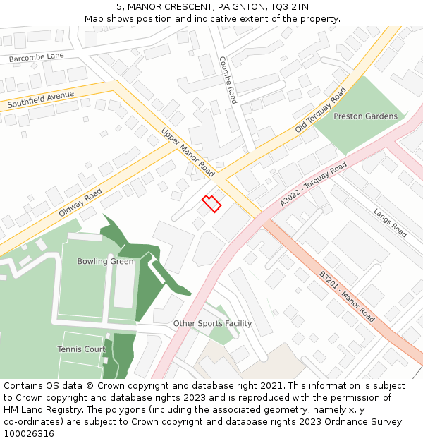 5, MANOR CRESCENT, PAIGNTON, TQ3 2TN: Location map and indicative extent of plot