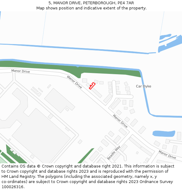 5, MANOR DRIVE, PETERBOROUGH, PE4 7AR: Location map and indicative extent of plot