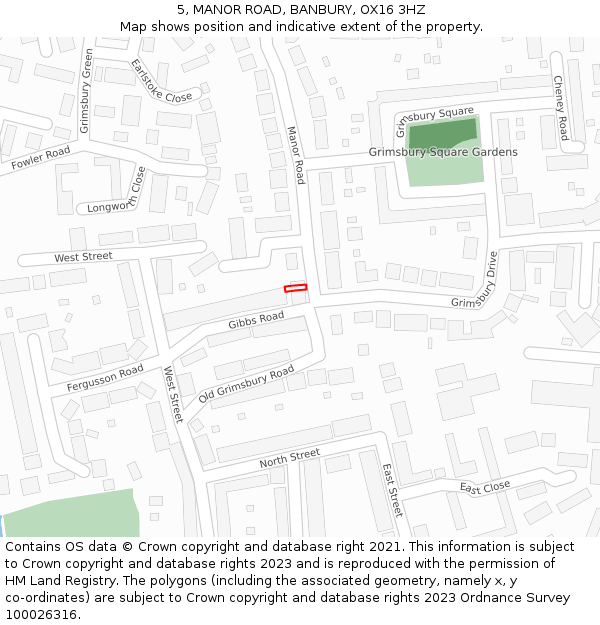 5, MANOR ROAD, BANBURY, OX16 3HZ: Location map and indicative extent of plot