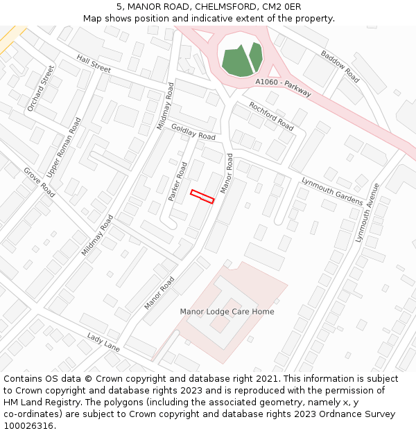 5, MANOR ROAD, CHELMSFORD, CM2 0ER: Location map and indicative extent of plot