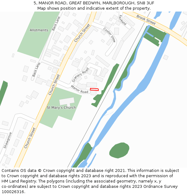 5, MANOR ROAD, GREAT BEDWYN, MARLBOROUGH, SN8 3UF: Location map and indicative extent of plot