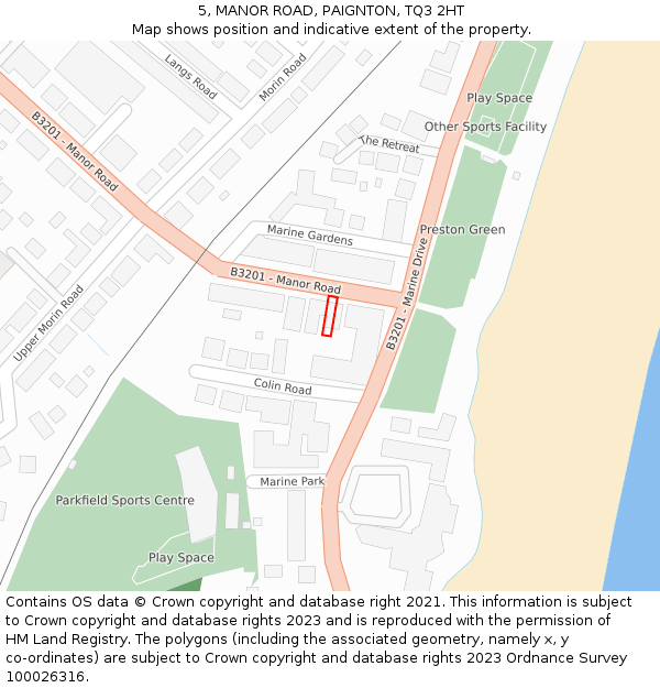 5, MANOR ROAD, PAIGNTON, TQ3 2HT: Location map and indicative extent of plot