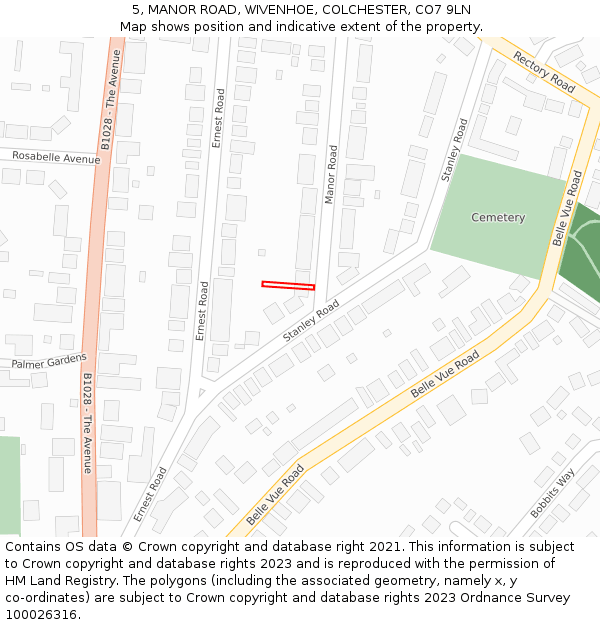 5, MANOR ROAD, WIVENHOE, COLCHESTER, CO7 9LN: Location map and indicative extent of plot