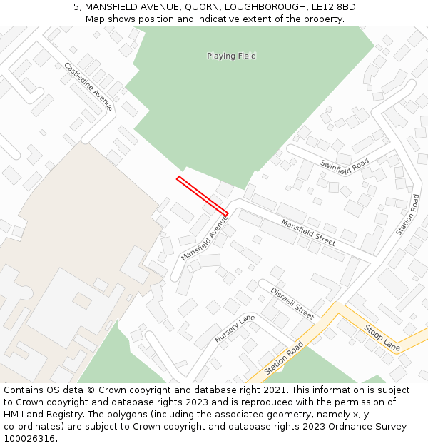 5, MANSFIELD AVENUE, QUORN, LOUGHBOROUGH, LE12 8BD: Location map and indicative extent of plot