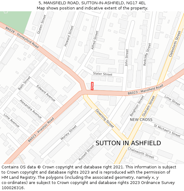 5, MANSFIELD ROAD, SUTTON-IN-ASHFIELD, NG17 4EL: Location map and indicative extent of plot