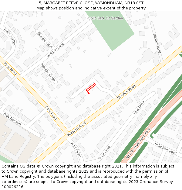 5, MARGARET REEVE CLOSE, WYMONDHAM, NR18 0ST: Location map and indicative extent of plot