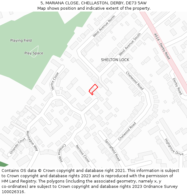 5, MARIANA CLOSE, CHELLASTON, DERBY, DE73 5AW: Location map and indicative extent of plot