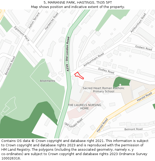 5, MARIANNE PARK, HASTINGS, TN35 5PT: Location map and indicative extent of plot