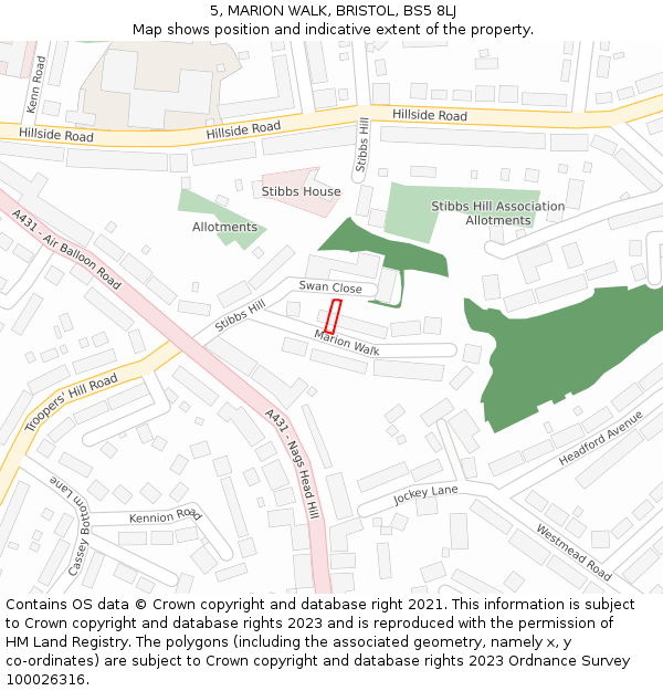 5, MARION WALK, BRISTOL, BS5 8LJ: Location map and indicative extent of plot