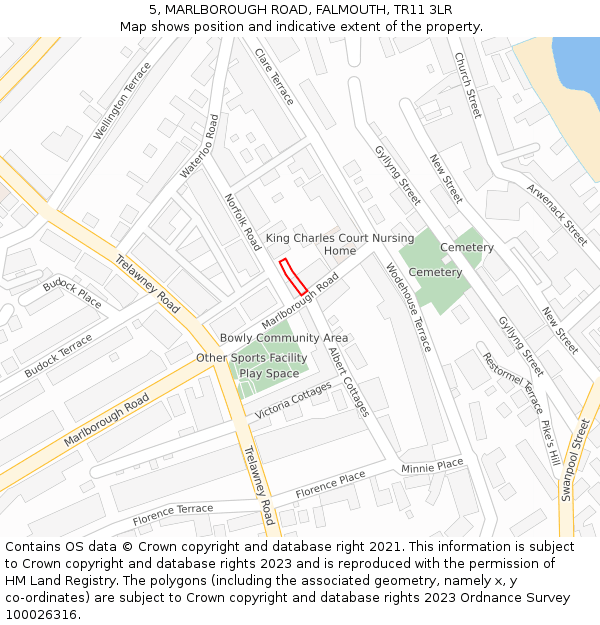 5, MARLBOROUGH ROAD, FALMOUTH, TR11 3LR: Location map and indicative extent of plot