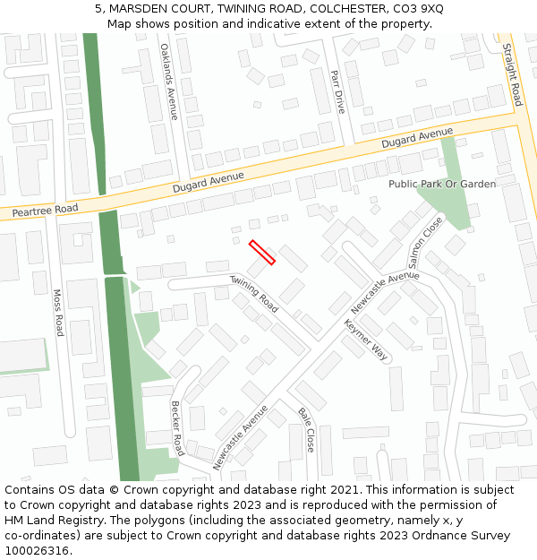 5, MARSDEN COURT, TWINING ROAD, COLCHESTER, CO3 9XQ: Location map and indicative extent of plot