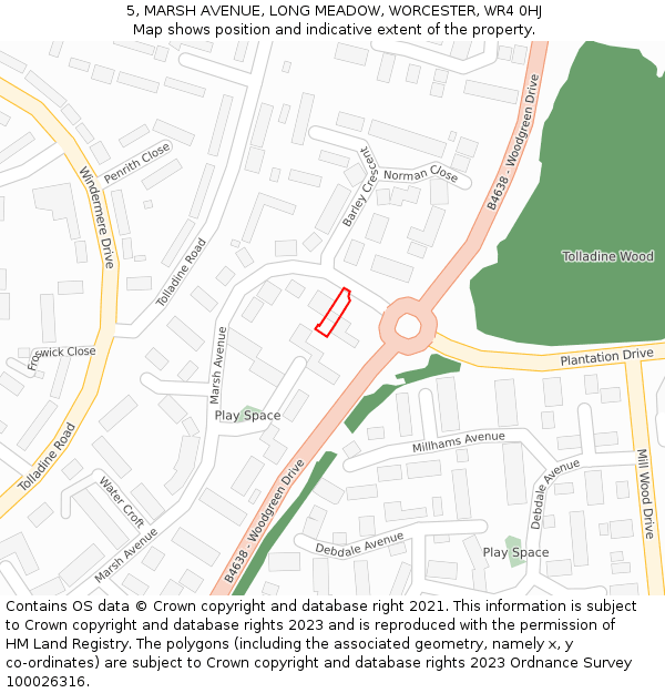 5, MARSH AVENUE, LONG MEADOW, WORCESTER, WR4 0HJ: Location map and indicative extent of plot