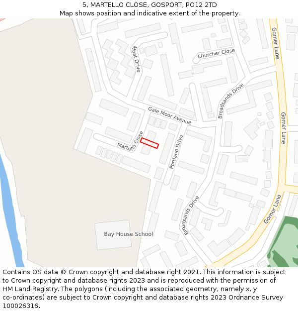 5, MARTELLO CLOSE, GOSPORT, PO12 2TD: Location map and indicative extent of plot