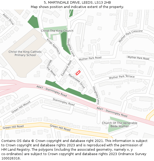 5, MARTINDALE DRIVE, LEEDS, LS13 2HB: Location map and indicative extent of plot