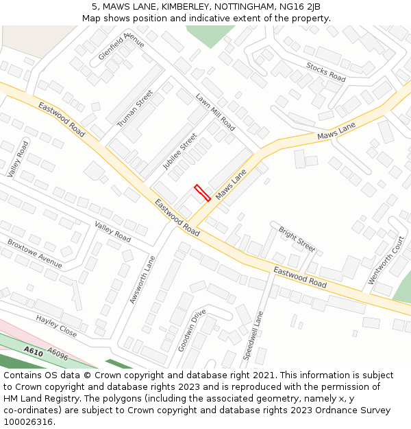 5, MAWS LANE, KIMBERLEY, NOTTINGHAM, NG16 2JB: Location map and indicative extent of plot