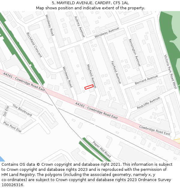 5, MAYFIELD AVENUE, CARDIFF, CF5 1AL: Location map and indicative extent of plot