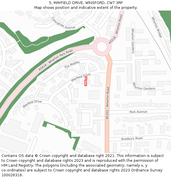 5, MAYFIELD DRIVE, WINSFORD, CW7 3RP: Location map and indicative extent of plot