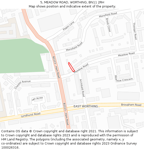 5, MEADOW ROAD, WORTHING, BN11 2RH: Location map and indicative extent of plot