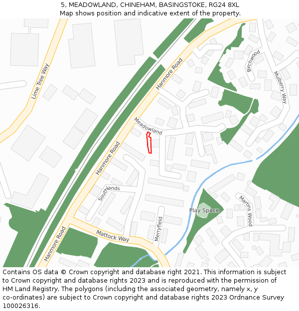 5, MEADOWLAND, CHINEHAM, BASINGSTOKE, RG24 8XL: Location map and indicative extent of plot