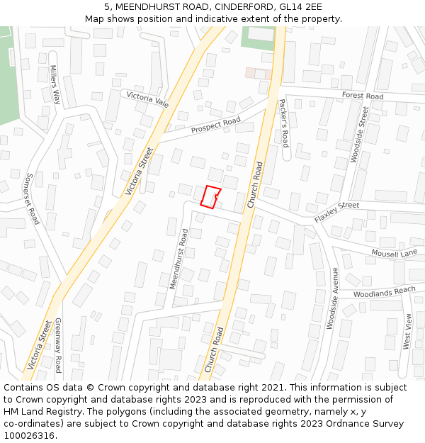 5, MEENDHURST ROAD, CINDERFORD, GL14 2EE: Location map and indicative extent of plot