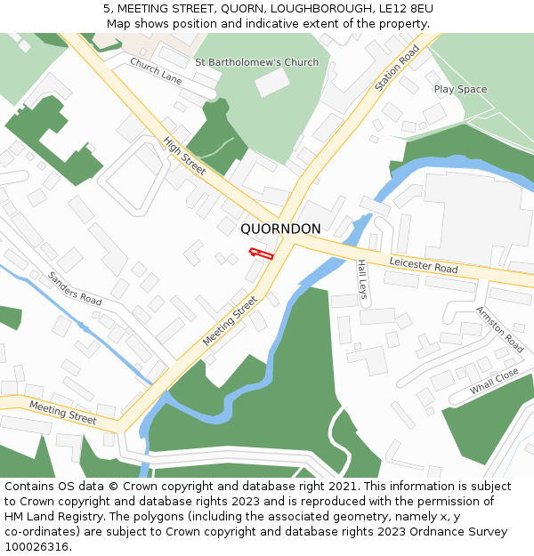 5, MEETING STREET, QUORN, LOUGHBOROUGH, LE12 8EU: Location map and indicative extent of plot