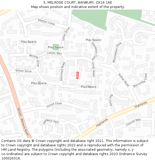 5, MELROSE COURT, BANBURY, OX16 1AE: Location map and indicative extent of plot